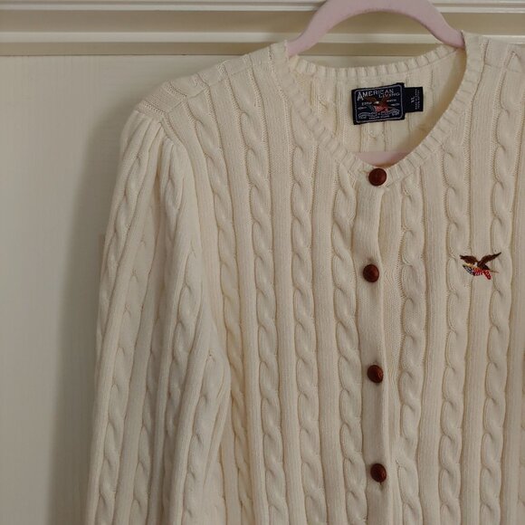 American Living Cream Cable Knit Y2k Preppy Academia Indie Button Cardigan XL - Picture 2 of 12